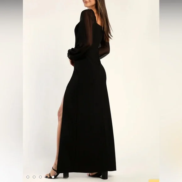 Lulu’s Oh The Drama Black Balloon Sleeve V-Neck Maxi Dress in Black Size Small - Picture 6 of 14